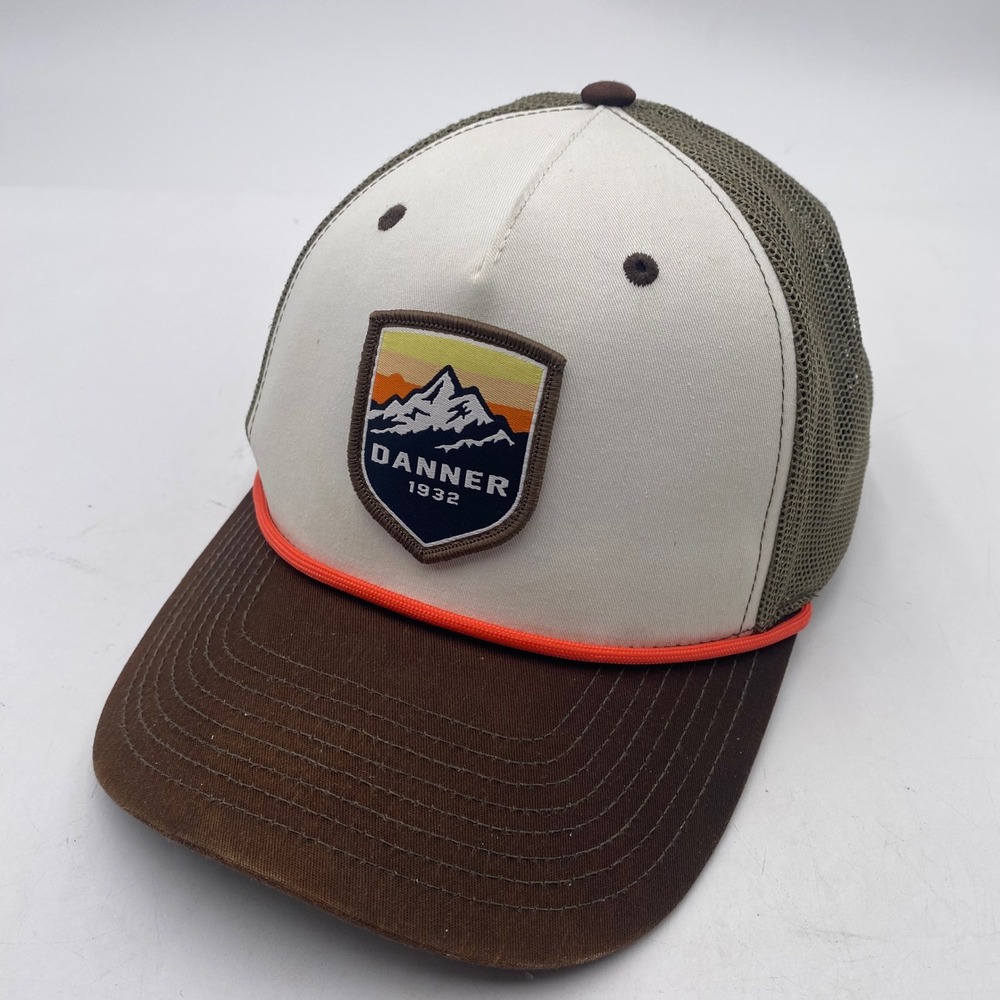 Danner Mountain Patch Trucker Hat Adjustable Brown Olive White SnapBack mesh